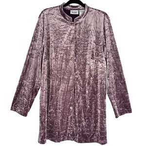 Units Woman Button Long Tunic Top Crushed Purple Velvet Holiday Artsy Size 1X